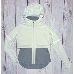 Athleta Jacket Women M White Gray Heather Full Zip Hiking Gorpcore Outdoor Basic